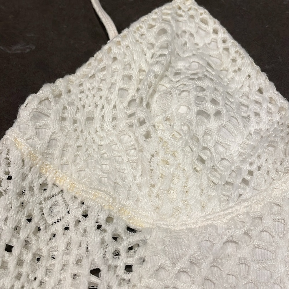 Express One Eleven White Crochet Bodysuit Small - Picture 2 of 16